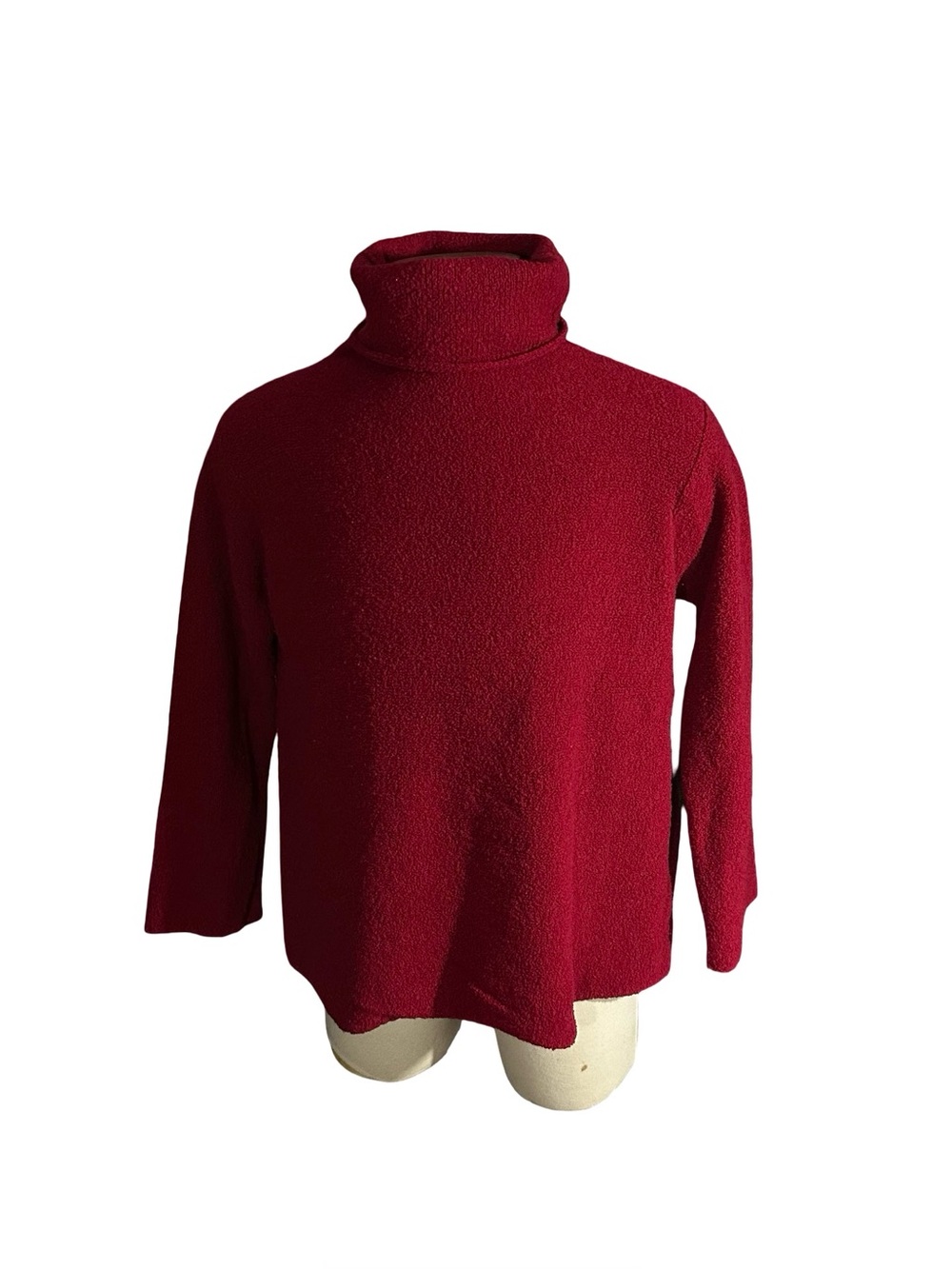 Vtg 90s Eileen Fisher Wool Boucle Turtleneck Sweater Sz M Red Chunky Boxy Luxury